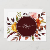 秋庭ブルゴーニュ水彩結婚式出欠出席 ポストカード (正面/裏面)