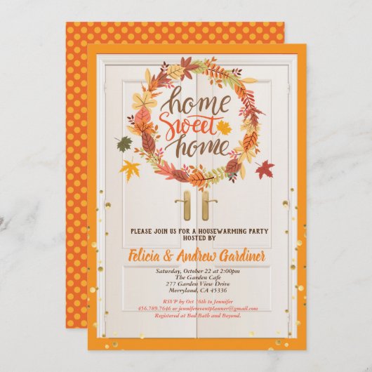 秋引っ越し祝いパーティーパーティーオープンハウス感謝祭 招待状 (正面/裏面)