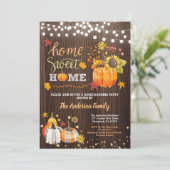 秋引っ越し祝いパーティーパーティー粗材カボチャ金ゴールド 招待状 (スタンド正面)