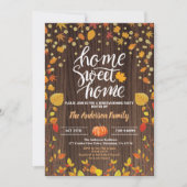 秋引っ越し祝いパーティーパーティー素朴な木のカボチャ金ゴールド 招待状 (正面)