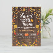 秋引っ越し祝いパーティーパーティー素朴な木のカボチャ金ゴールド 招待状 (スタンド正面)