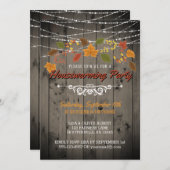 秋引っ越し祝いパーティーパーティー素朴木目紐灯 招待状 (正面/裏面)