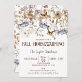 秋引っ越し祝いパーティーパーティー、蝶、紅葉 招待状 (正面/裏面)