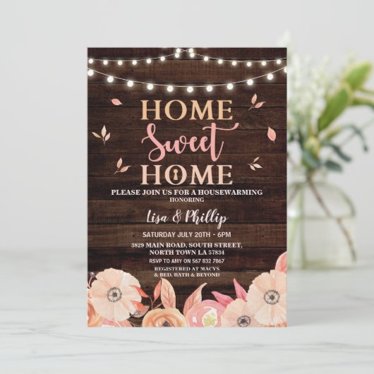 秋引っ越し祝いパーティーホーム鍵オータムフラワーズ招待状 招待状 (スタンド正面)
