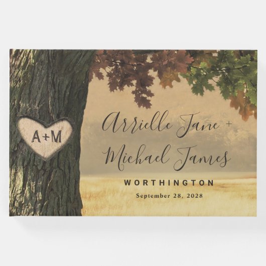 秋彫刻オークツリーカントリー素朴フォレ結婚ス ゲストブック (正面)