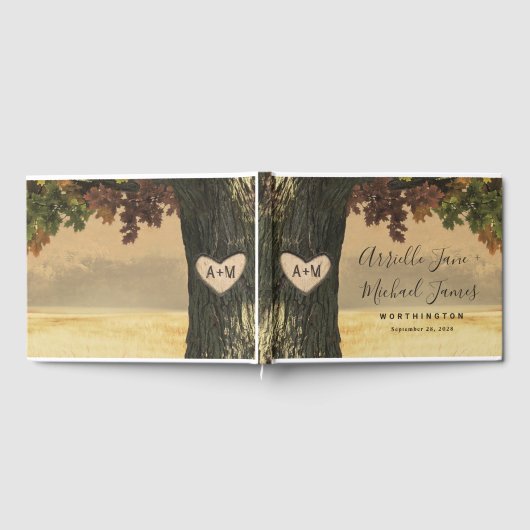 秋彫刻オークツリーカントリー素朴フォレ結婚ス ゲストブック (全面)