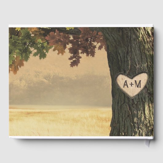 秋彫刻オークツリーカントリー素朴フォレ結婚ス ゲストブック (裏面)