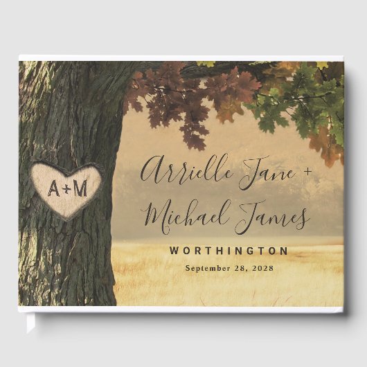 秋彫刻オークツリーカントリー素朴フォレ結婚ス ゲストブック (正面)