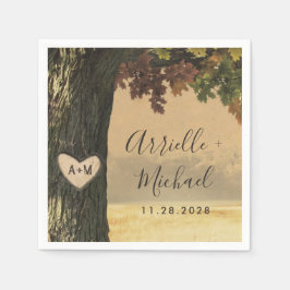 秋彫刻オークツリーカントリー素朴フォレ結婚ス スタンダードカクテルナプキン