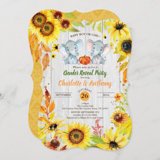 秋性別が招待ひまわり象を明らかにする 招待状 (正面/裏面)