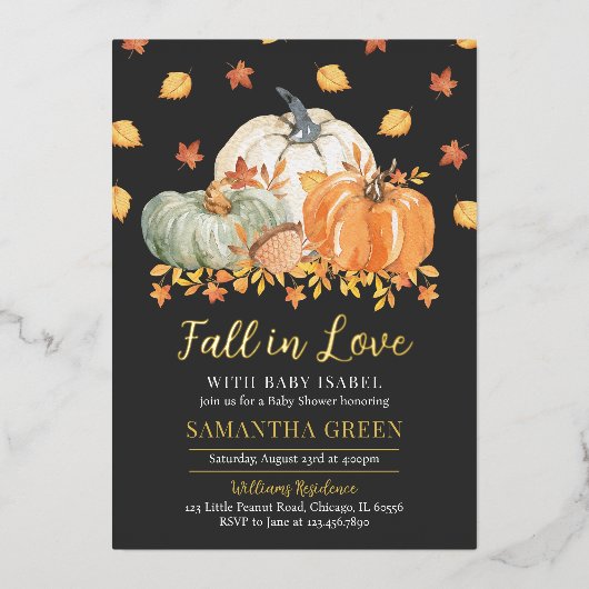 秋恋にベビー赤ちゃんシャワー 箔招待状 (正面)