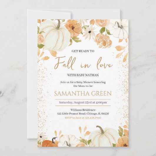 秋恋のベビー赤ちゃんシャワー 招待状 (正面)