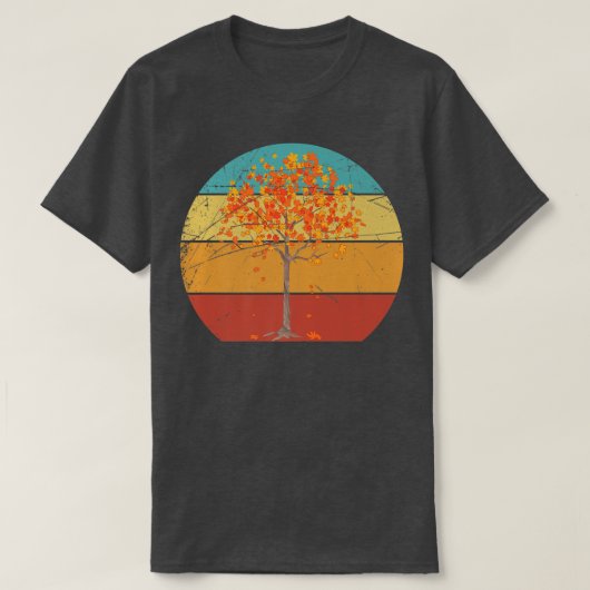 秋恋人自然フォレストツリー紅葉レトロ Tシャツ (デザイン正面)