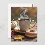 秋恵み、温かいコーヒーとドーナツ ポストカード (正面/裏面)