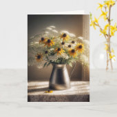 秋悔やみや弔慰フラワーブーケオンレース カード (黄色い花)