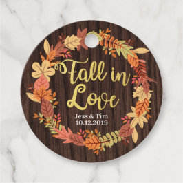 秋愛のメッセージカード。リース素朴な木材金ゴールド フェイバータグ