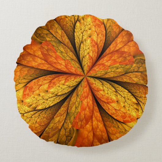 秋感じの抽象芸術モダンフラクタル花 ラウンドクッション (正面)