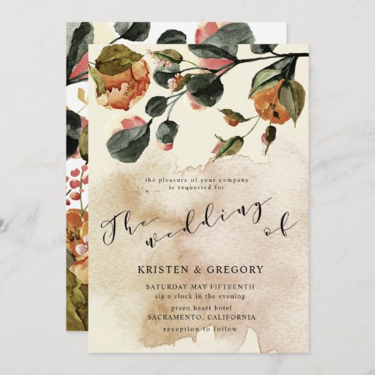 秋感じエレガント結婚フローラ 招待状 (正面/裏面)