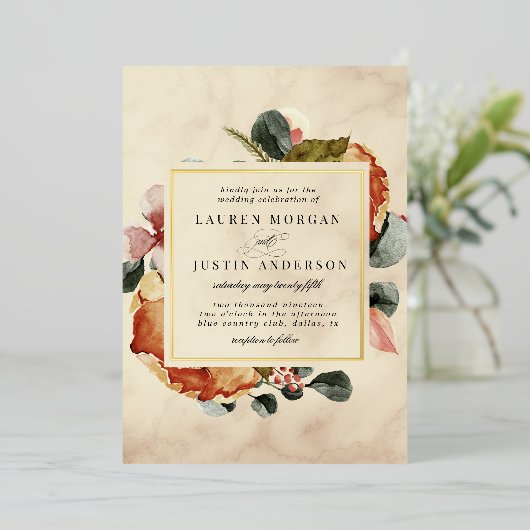 秋感じエレガント結婚フローラ 箔招待状 (立ち正面)