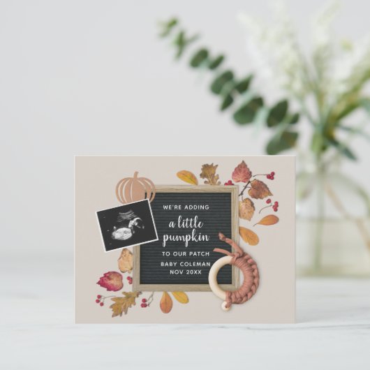 秋感謝祭かぼちゃベビー妊娠誕生アン シーズンポストカード (スタンド正面)