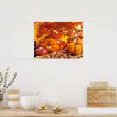 秋感謝祭の収穫 – カボチャ、トウモロコシ、リンゴ ポスター (キッチン)