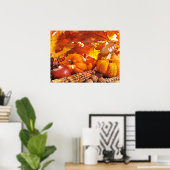 秋感謝祭の収穫 – カボチャ、トウモロコシ、リンゴ ポスター (ホームオフィス)