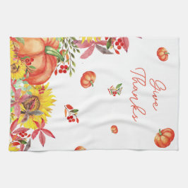 秋感謝祭ウォーターカラーパンプキン キッチンタオル