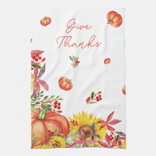 秋感謝祭ウォーターカラーパンプキン キッチンタオル (縦)