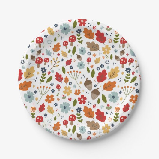 秋感謝祭フローラマッシュルームホリデーパーティー ペーパープレート (正面)