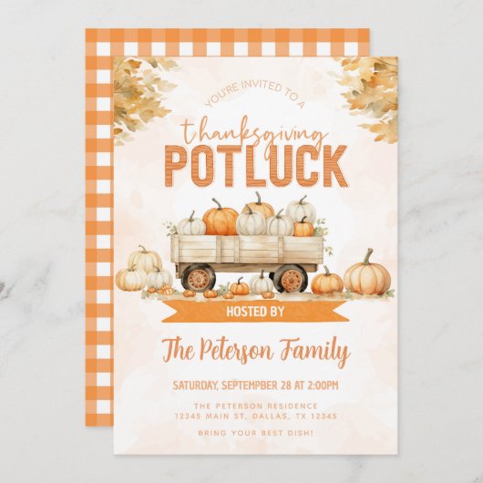 秋感謝祭ポトラックディナーパーティの招待状 招待状 (正面/裏面)