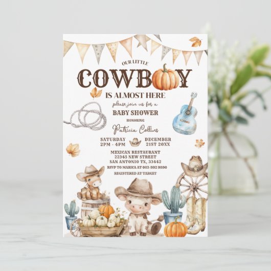秋我々の小さなカウボーイワイルドウエストベイビーシャワー 招待状 (スタンド正面)