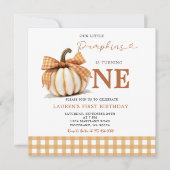 秋我々の小さなカボチャターニングワン誕生日 招待状 (正面)