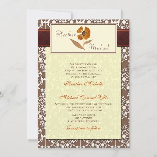 秋押し花結婚式招待状 招待状 (正面)