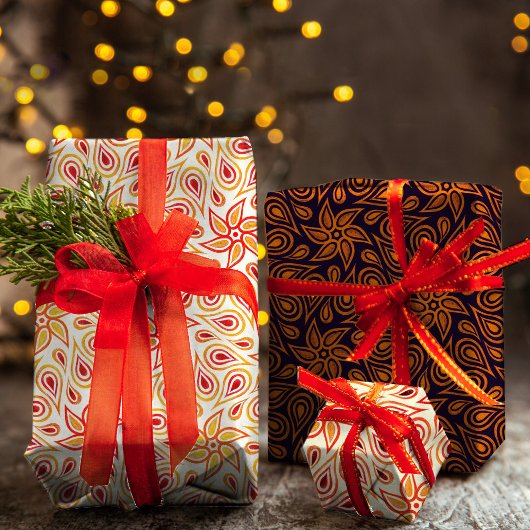 秋抽象芸術花ペイズリーパターンオレンジ秋 ラッピングペーパーシート