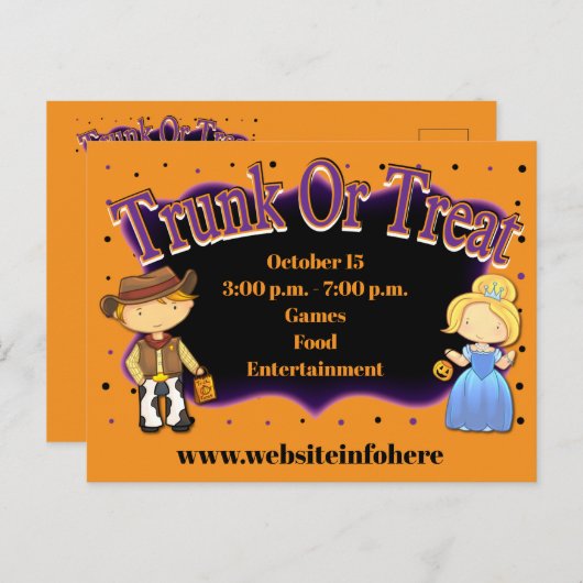 秋教会の学校のトランクまたは治療招待状 ポストカード (正面/裏面)