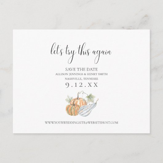 秋日付の変更セーブ・ザ・デート案内 案内ポストカード (正面)