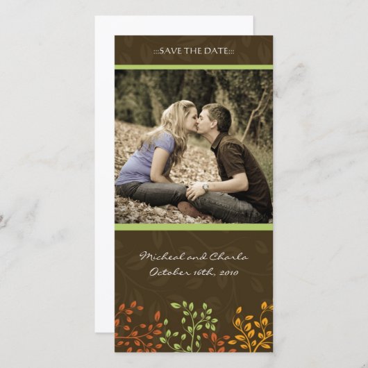 秋日付の結婚フォトカードの保存(4x8) セーブザデート (正面/裏面)