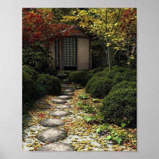 秋日本のの茶室と庭園 ポスター (正面)