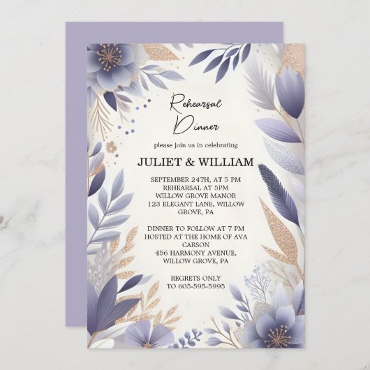 秋春プラムラベンダーセージリハーサルディナー 招待状 (正面/裏面)
