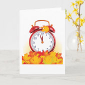秋時変化紅葉及びレトロ時計 カード (黄色い花)