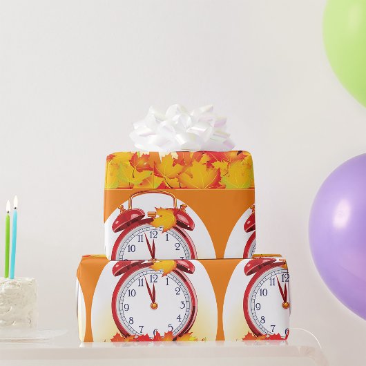 秋時変化紅葉及びレトロ時計 ラッピングペーパー