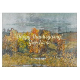 秋景観水彩画板 カッティングボード