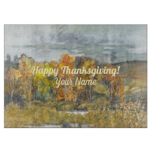 秋景観水彩画板 カッティングボード (正面)