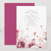 秋暗い赤紫色結婚式招待状 招待状 (正面/裏面)