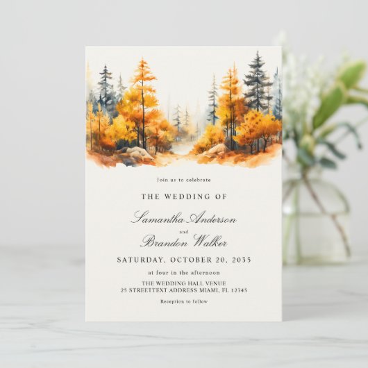 秋林とQRコード秋結婚式招待状 セーブザデート (スタンド正面)