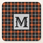 秋格子柄オレンジモノグラム スクエアペーパーコースター (正面)