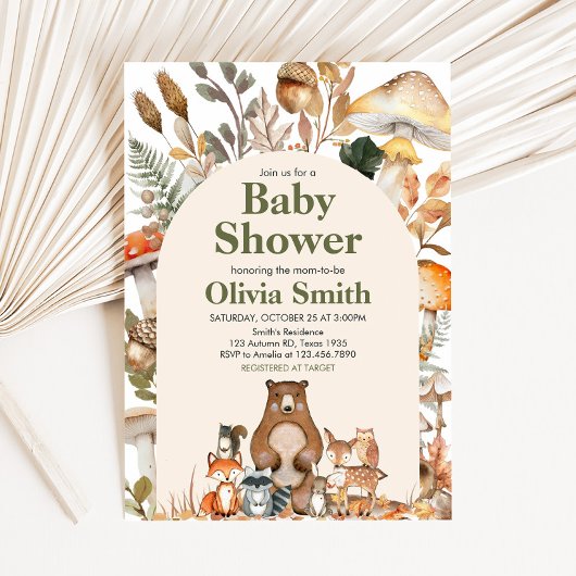 秋森林動物の赤ちゃんシャワー 招待状