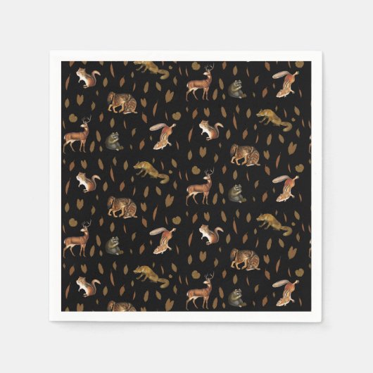 秋森林動物紅葉パーティー スタンダードカクテルナプキン (正面)
