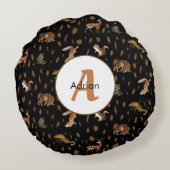 秋森林動物紅葉モノグラム ラウンドクッション (裏面)