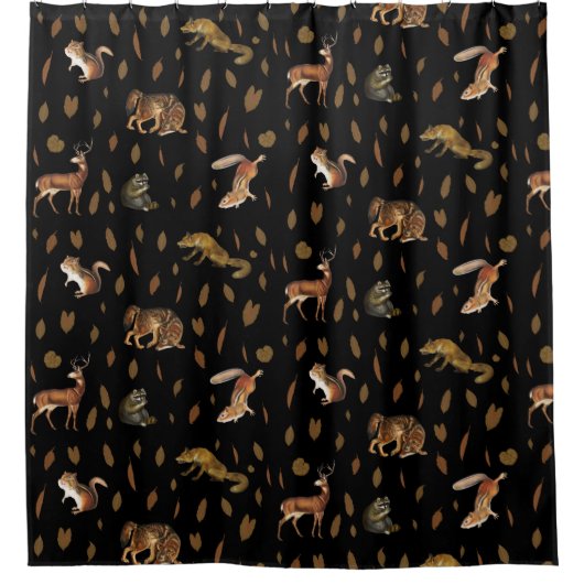 秋森林動物紅葉秋デコール シャワーカーテン (正面)